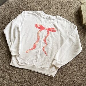 White Sweatshirt with Pink Bow Design
